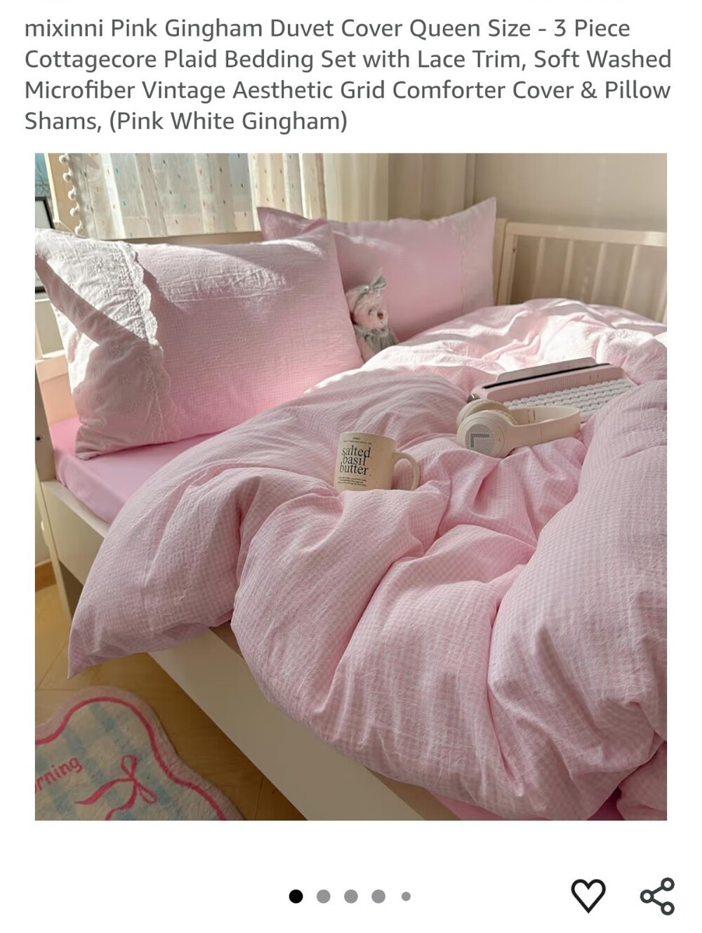 Pink Gingham Duvet Cover Set - Soft Pink Queen Bedding- VGUC